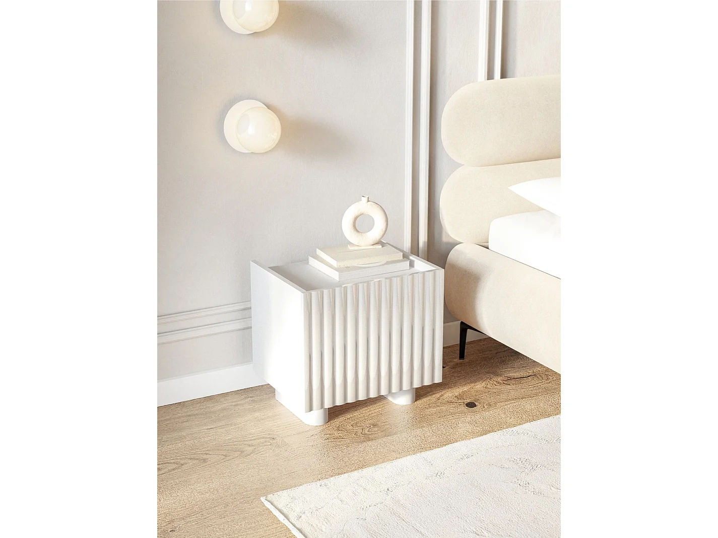 Mesita de noche – blanco alto brillo – 48 cm – FIORRA