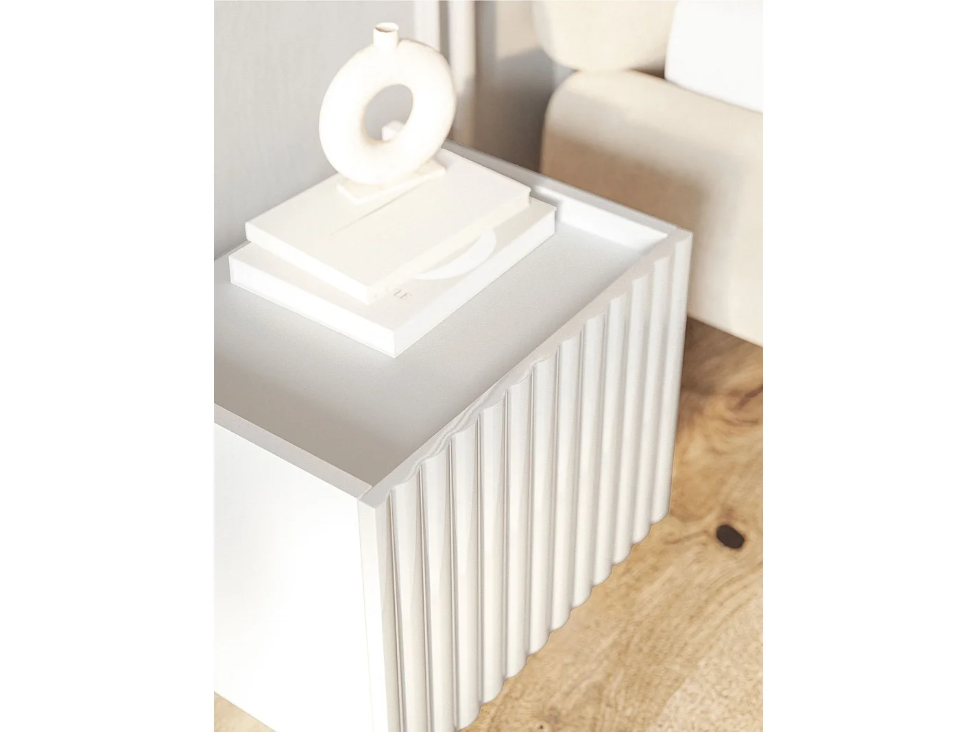 Mesita de noche – blanco alto brillo – 48 cm – FIORRA