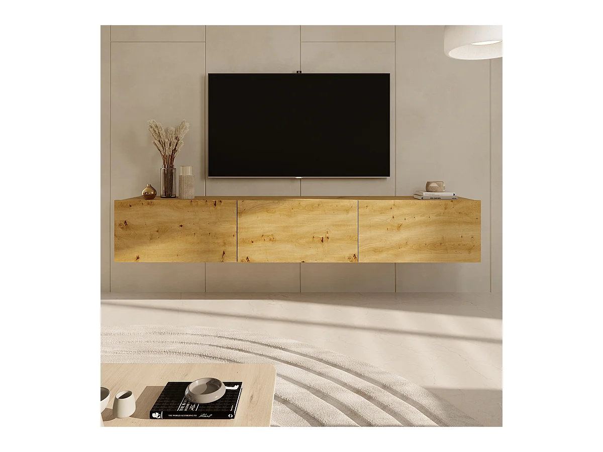 Idao licht hout 3-deurs TV-element voor wandmontage 160 cm
