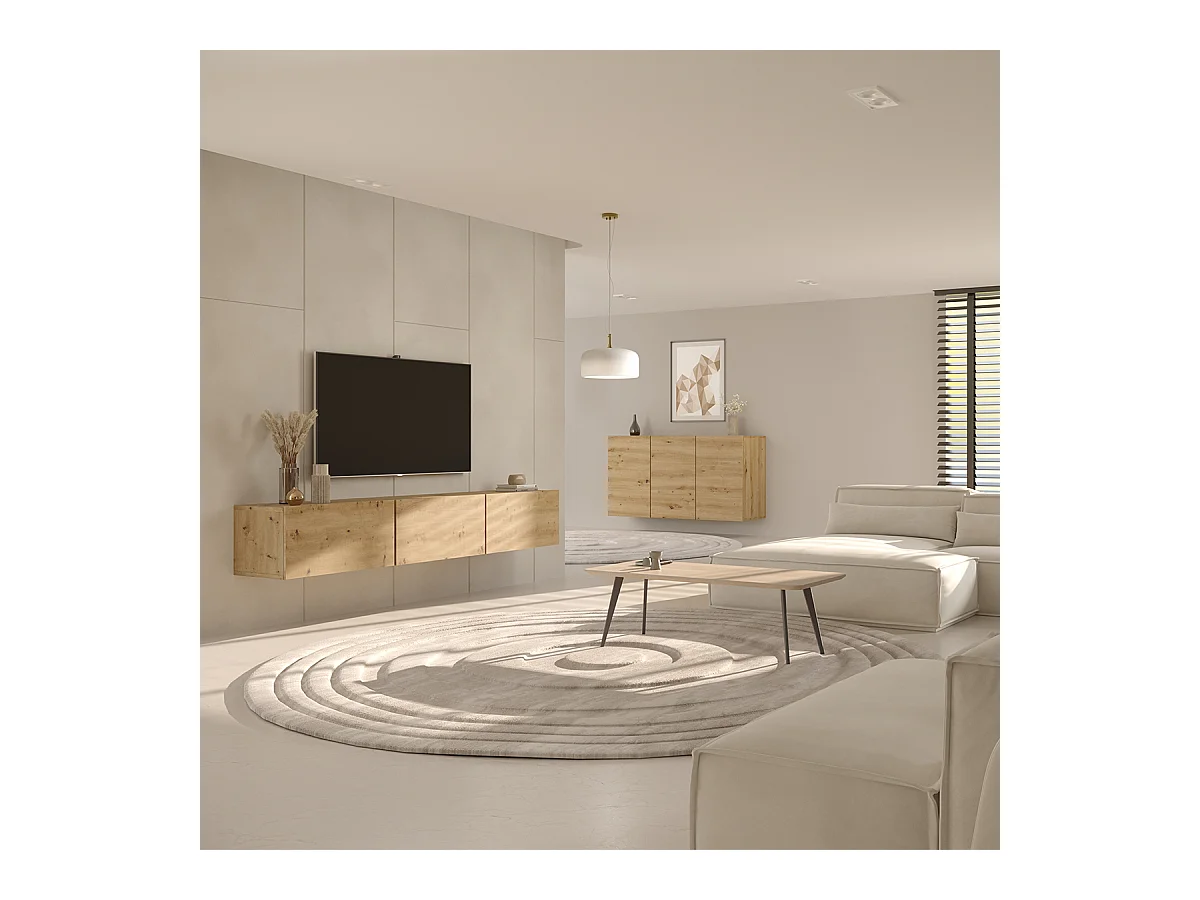 Idao licht hout 3-deurs TV-element voor wandmontage 160 cm