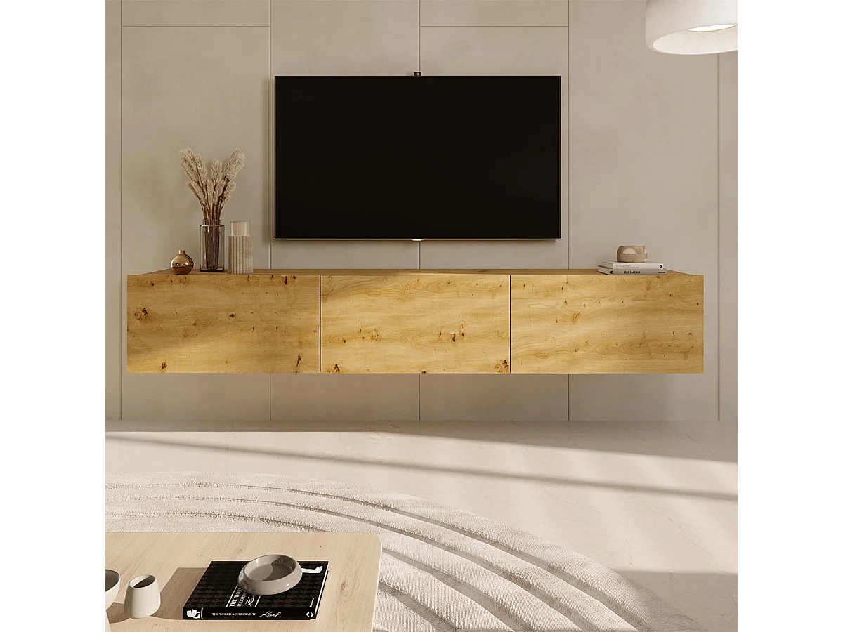 Meuble TV mural 3 portes 160 cm Idao Bois clair