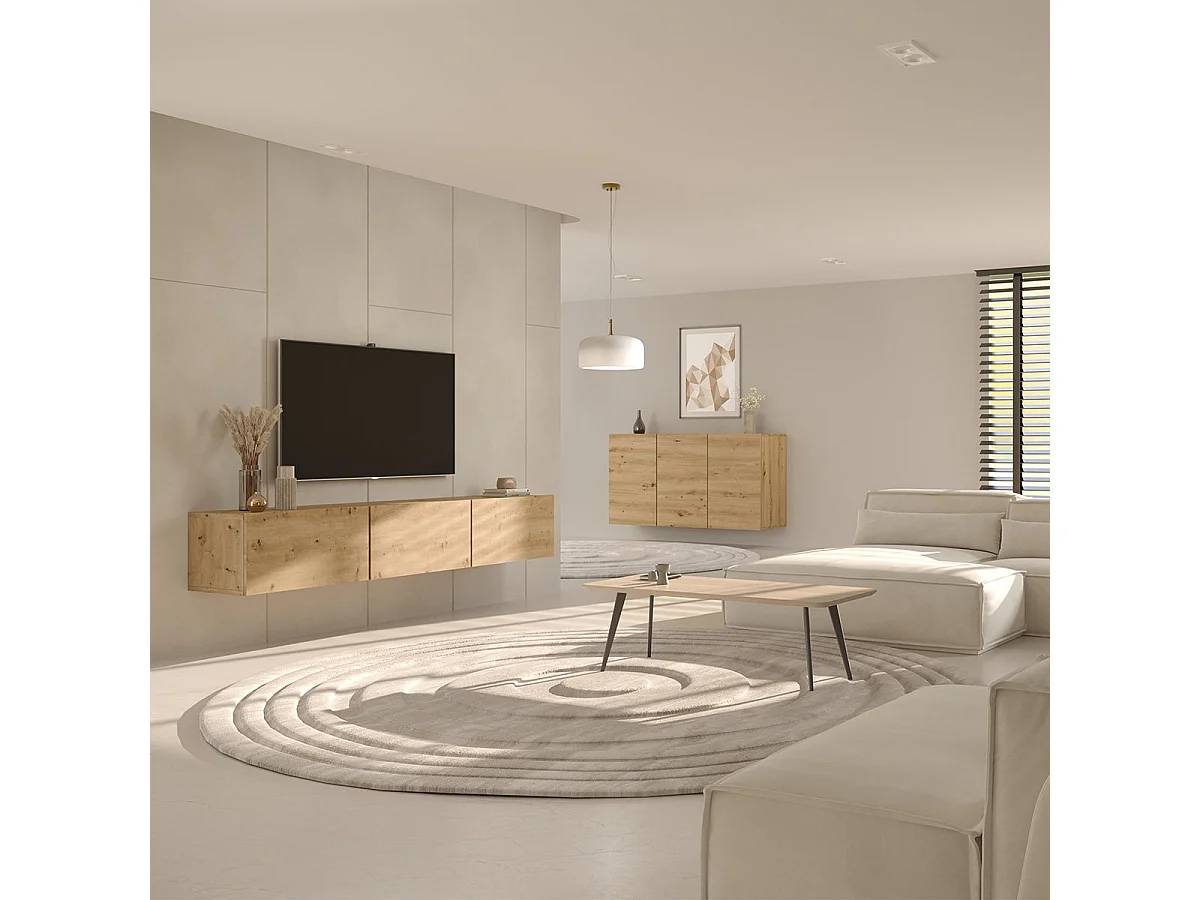 Meuble TV mural 3 portes 160 cm Idao Bois clair