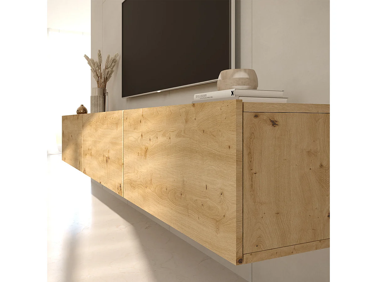 Meuble TV mural 3 portes 160 cm Idao Bois clair
