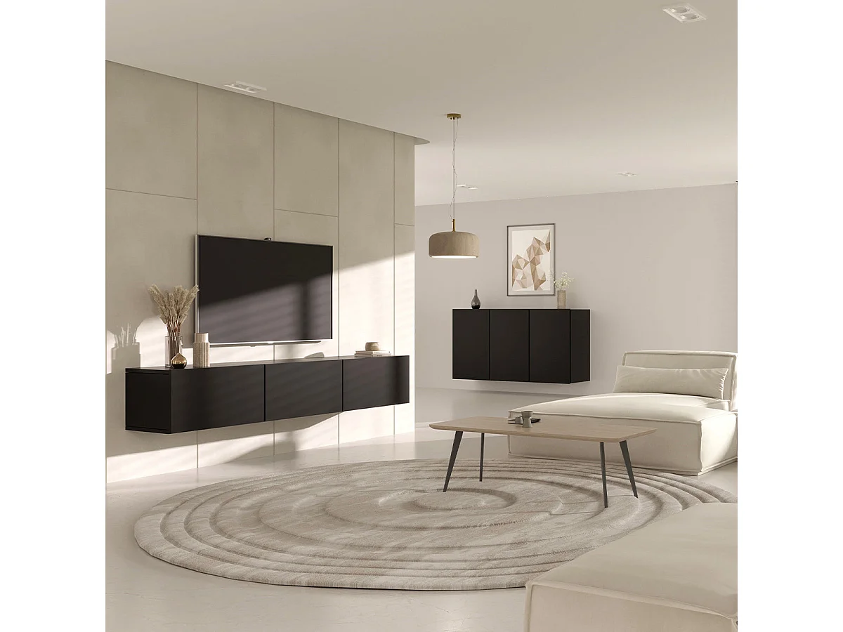 Meuble TV mural 3 portes 160 cm Idao Noir