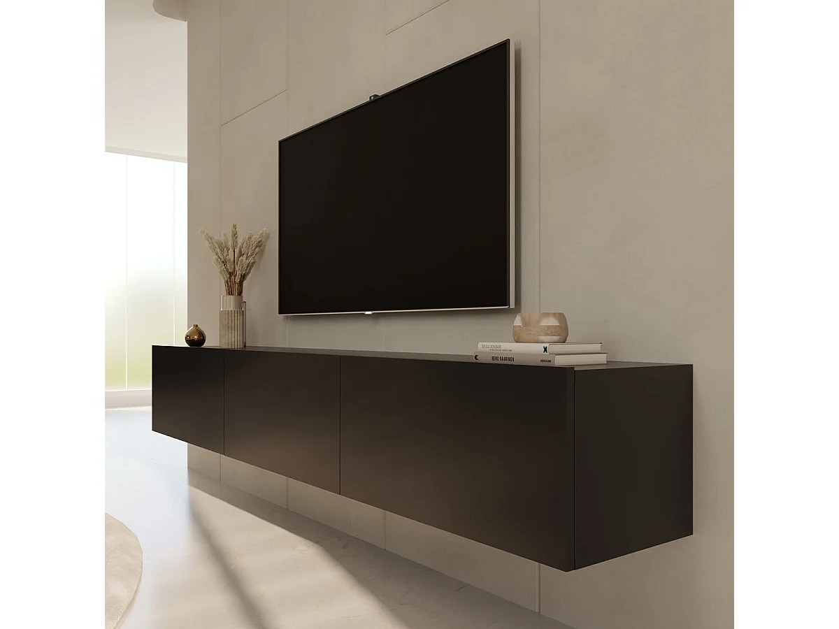 Meuble TV mural 3 portes 160 cm Idao Noir