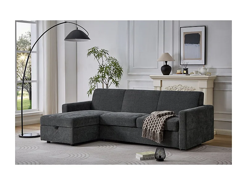 Sofá de canto reversível e conversível express em tecido "Celia" Cinza 3 lugares