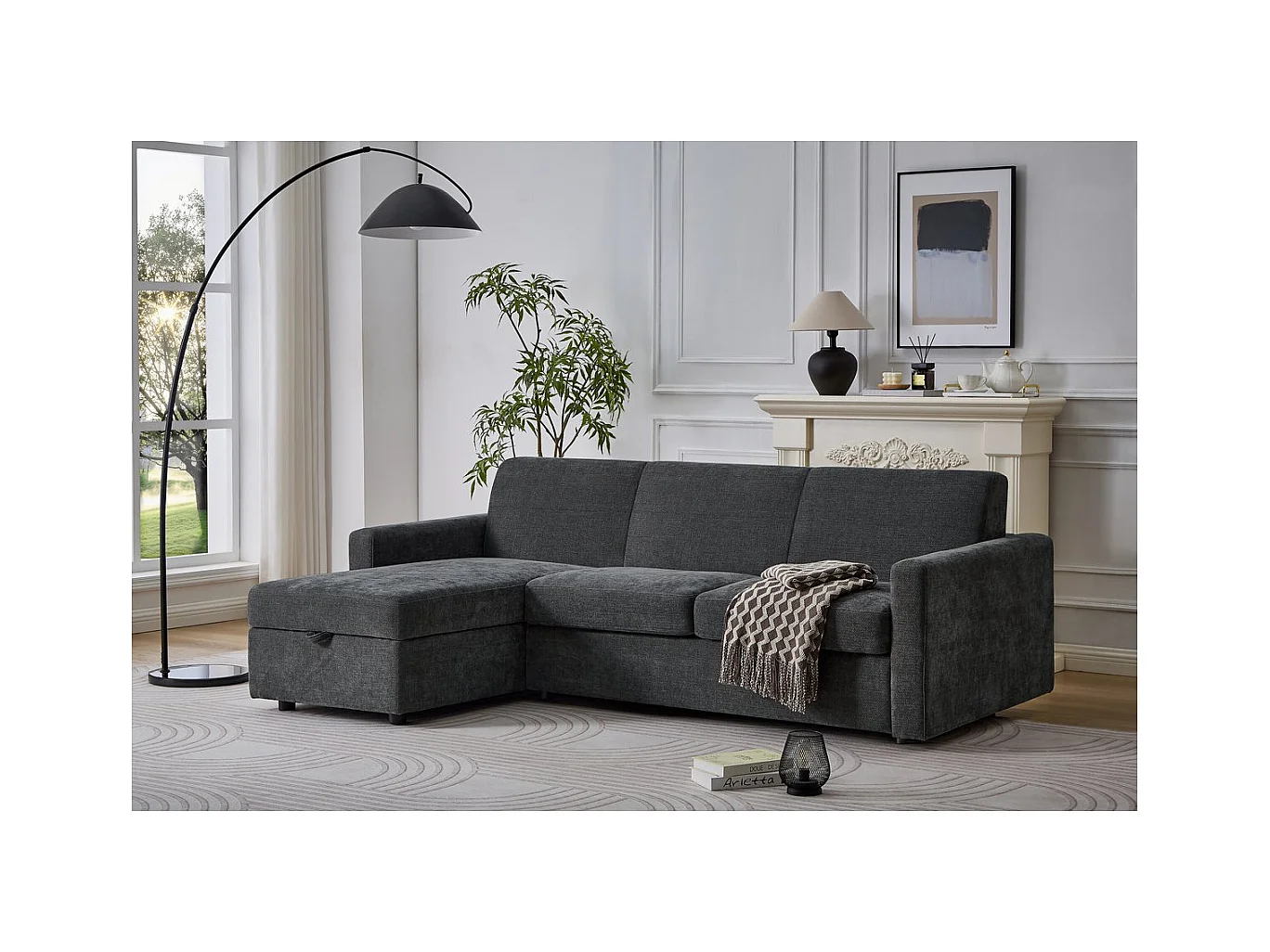 Canapé d'angle réversible et convertible express en tissu "Celia" - 3 places - Gris