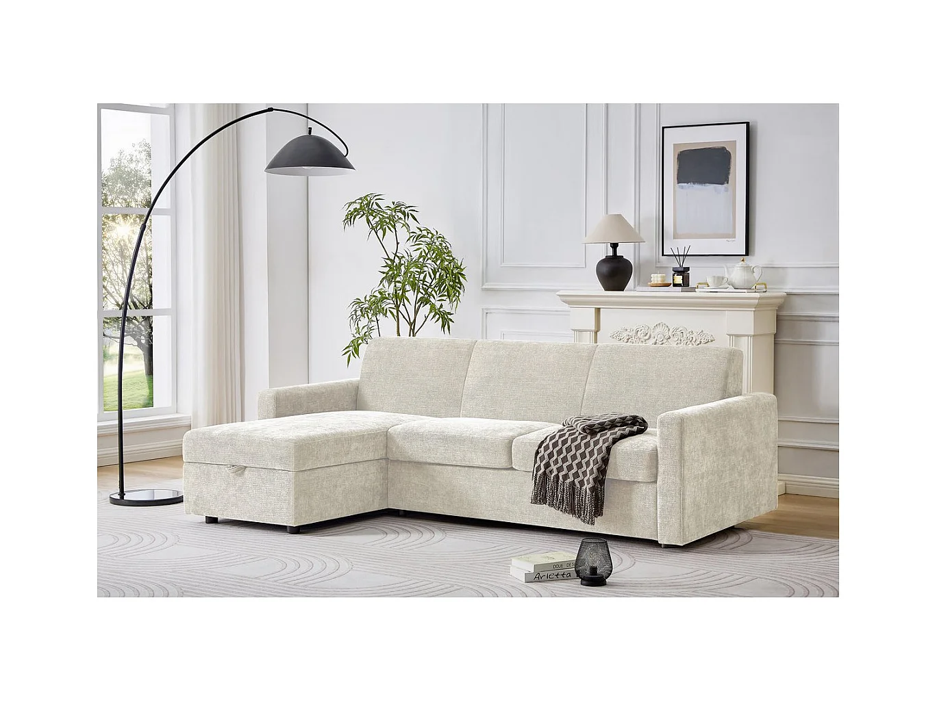 Canapé d'angle réversible convertible express en tissu "Celia" - 3 places  - Beige