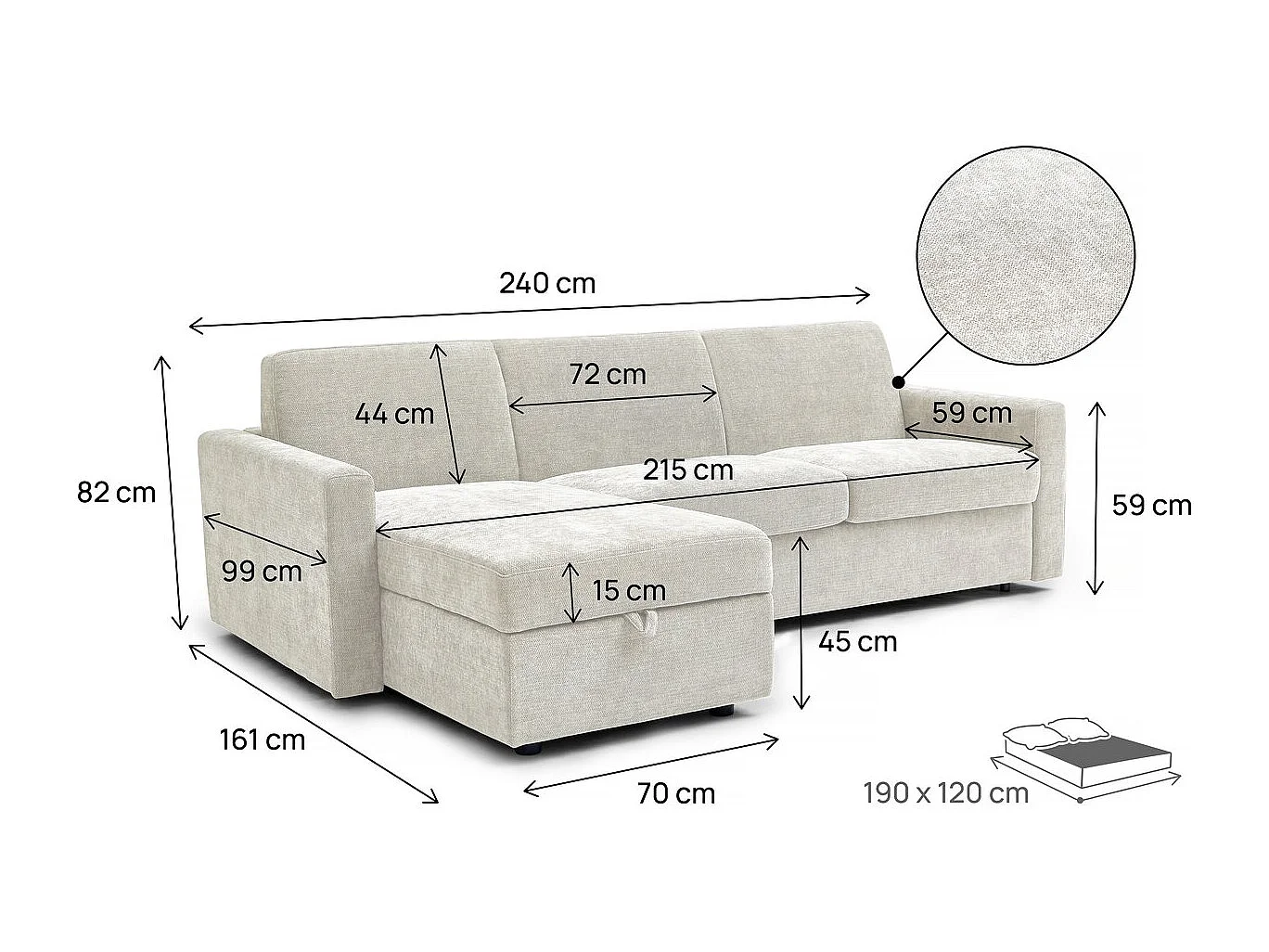 Canapé d'angle réversible convertible express en tissu "Celia" - 3 places  - Beige