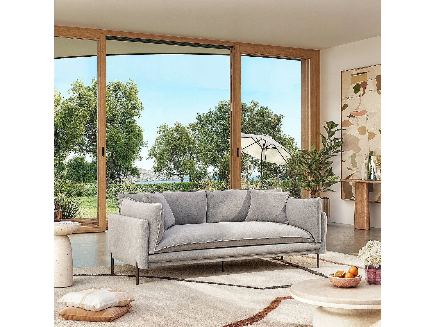 Habitat - Canapé 3 places déhoussable en tissu garni de plumes - Gris perle - Feath II