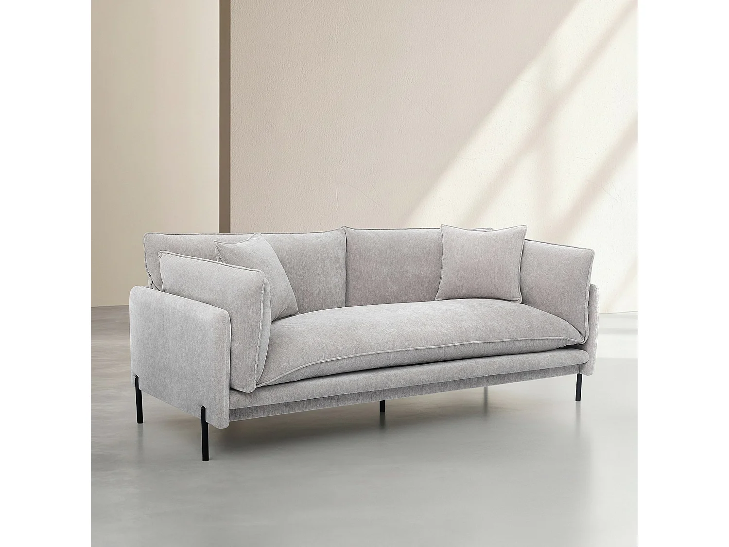 Canapé 3 places déhoussable en tissu garni de plumes - Gris perle