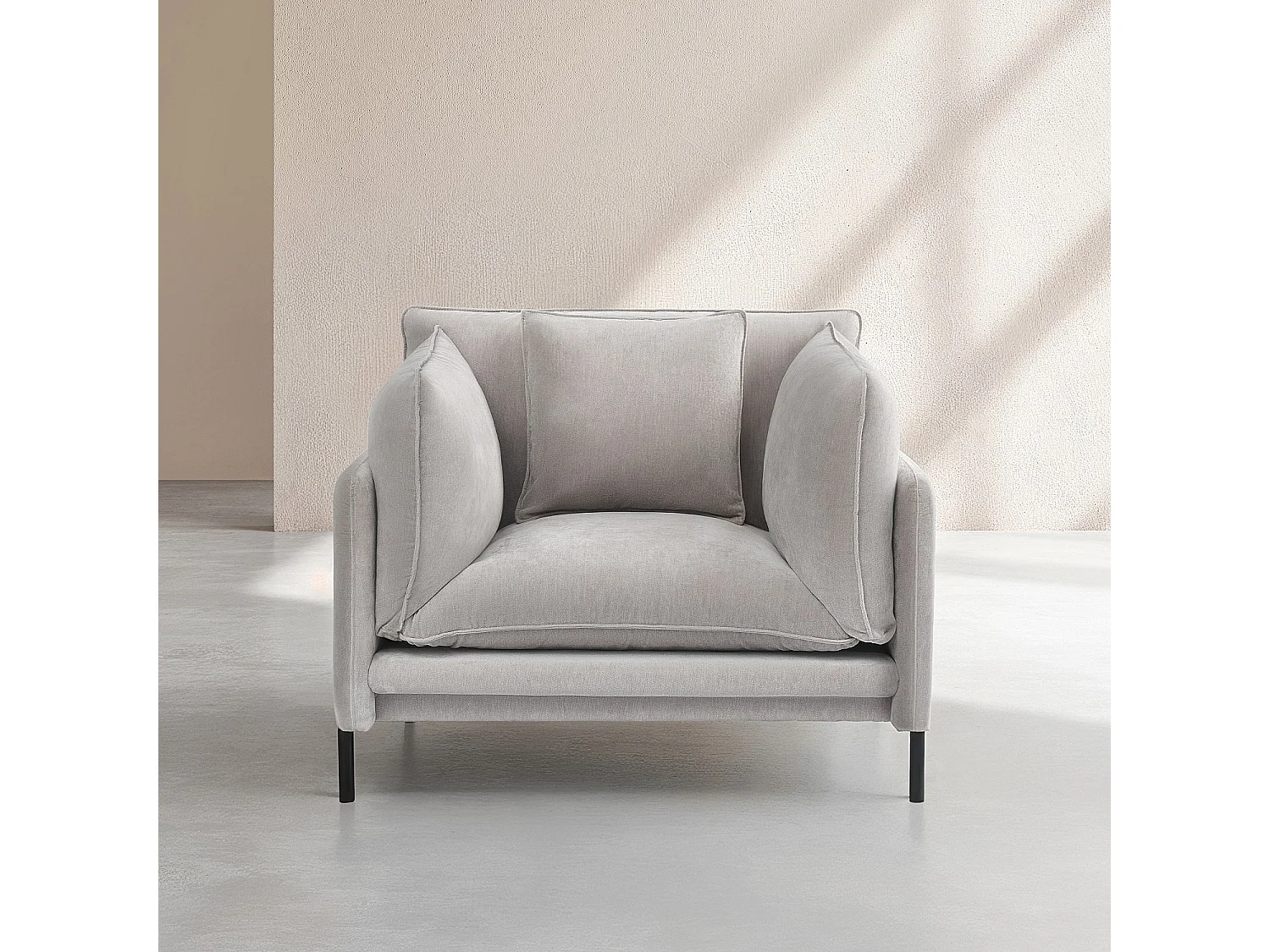 Habitat - Fauteuil déhoussable en tissu et métal noir garni de plumes - Gris perle - Feath II