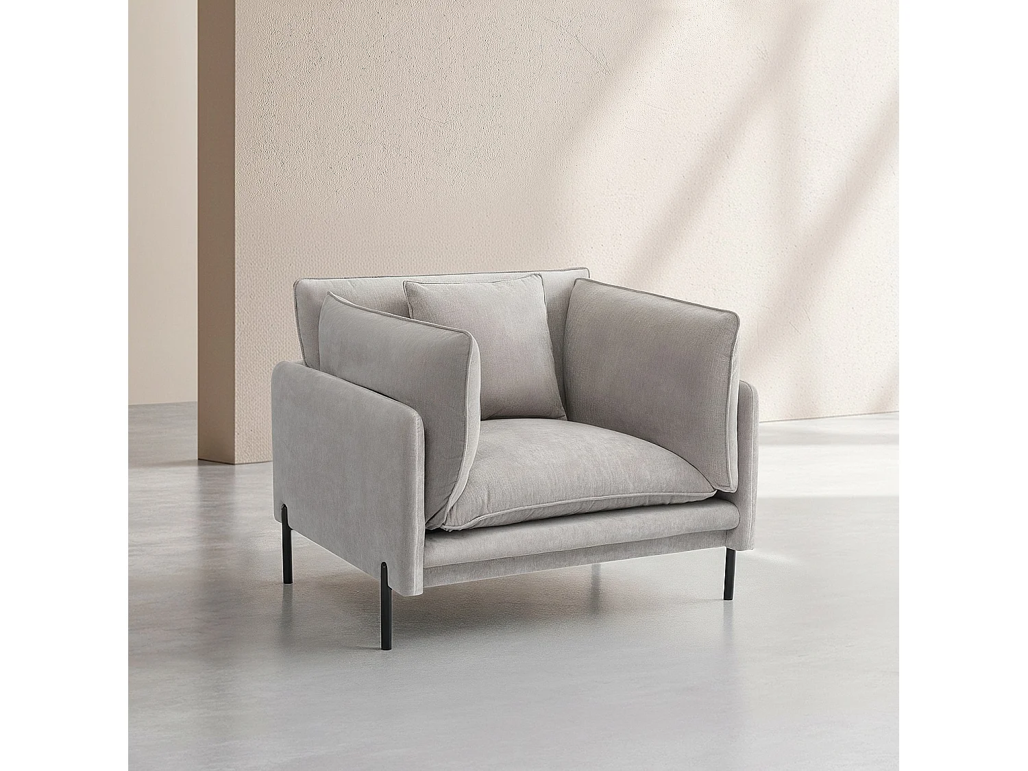 Habitat - Fauteuil déhoussable en tissu et métal noir garni de plumes - Gris perle - Feath II