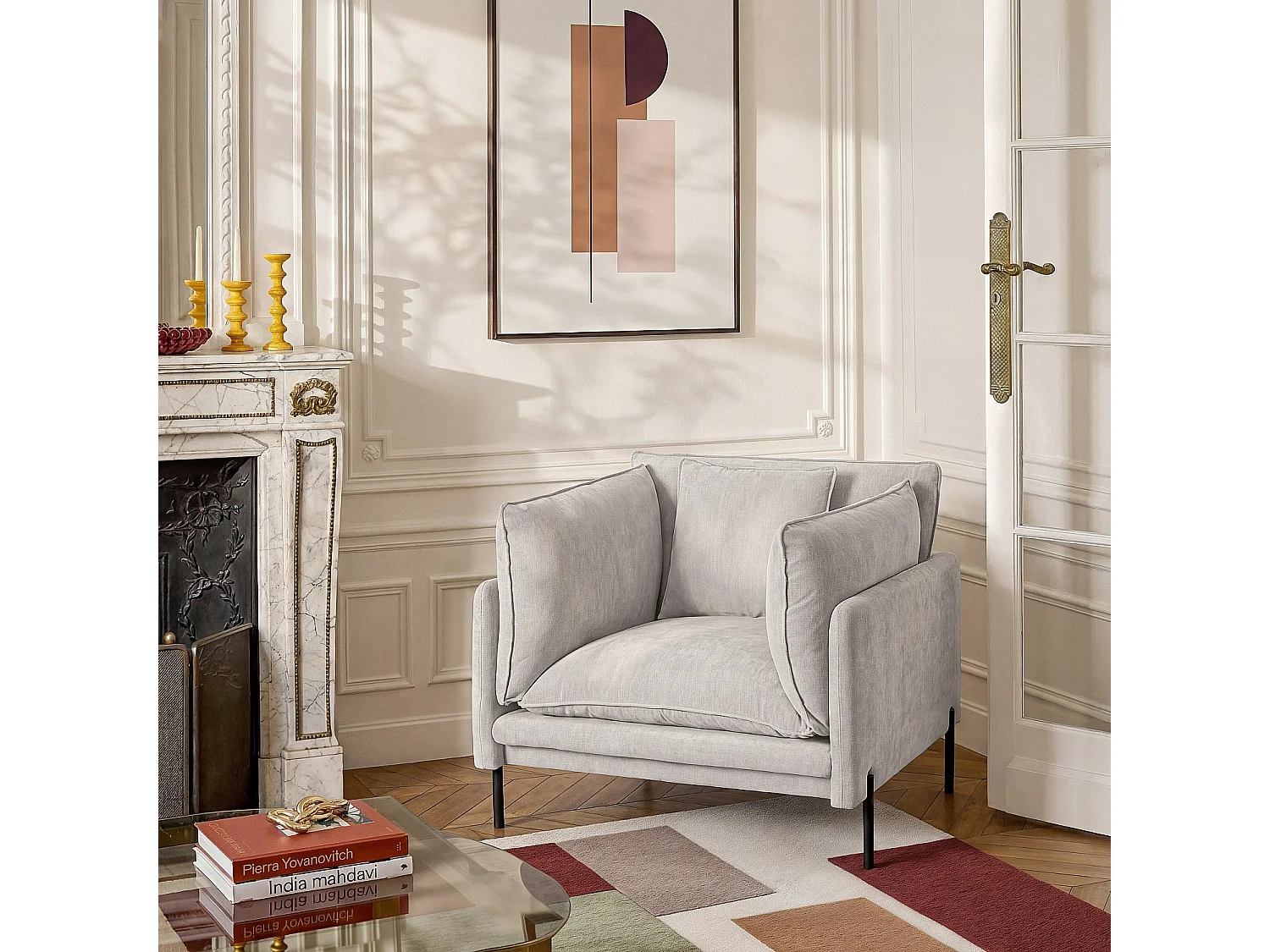 Habitat - Fauteuil déhoussable en tissu et métal noir garni de plumes - Gris perle - Feath II