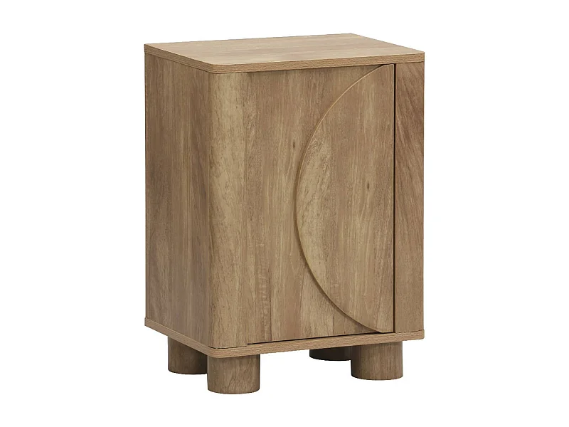 Comodino effetto legno di mango con 1 anta reversibile, albero di