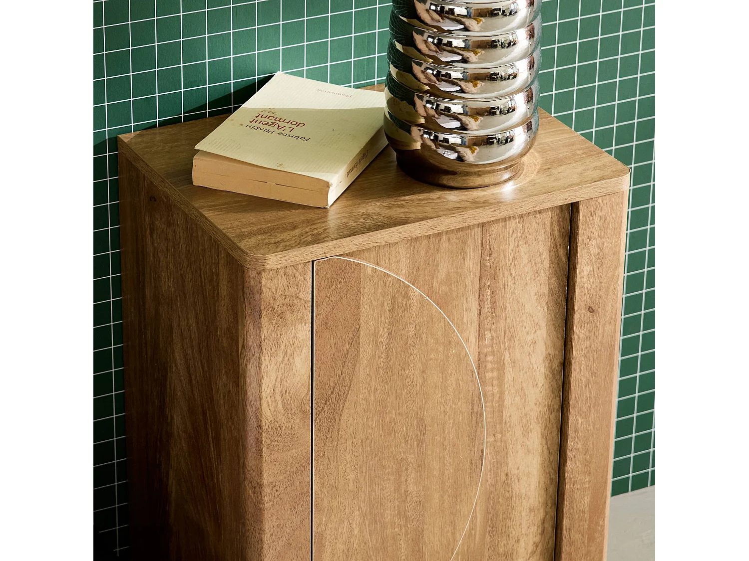 Table de chevet décor bois de manguier 1 porte réversible Pondi