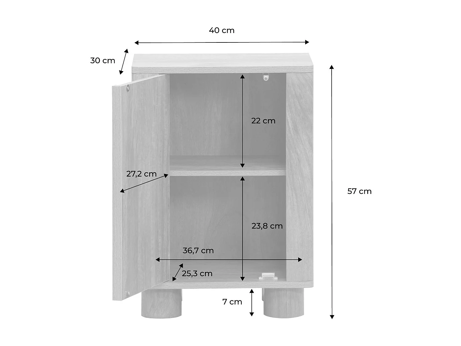 Table de chevet décor bois de manguier 1 porte réversible Pondi