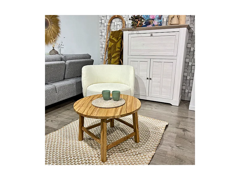 Table basse ronde 70 cm en bois de teck massif – SYLVIA