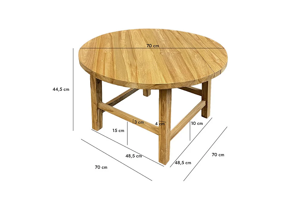 Table basse ronde 70 cm en bois de teck massif – SYLVIA