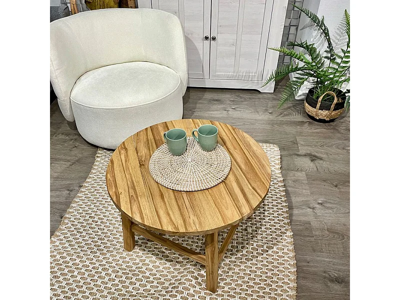 Table basse ronde 70 cm en bois de teck massif – SYLVIA