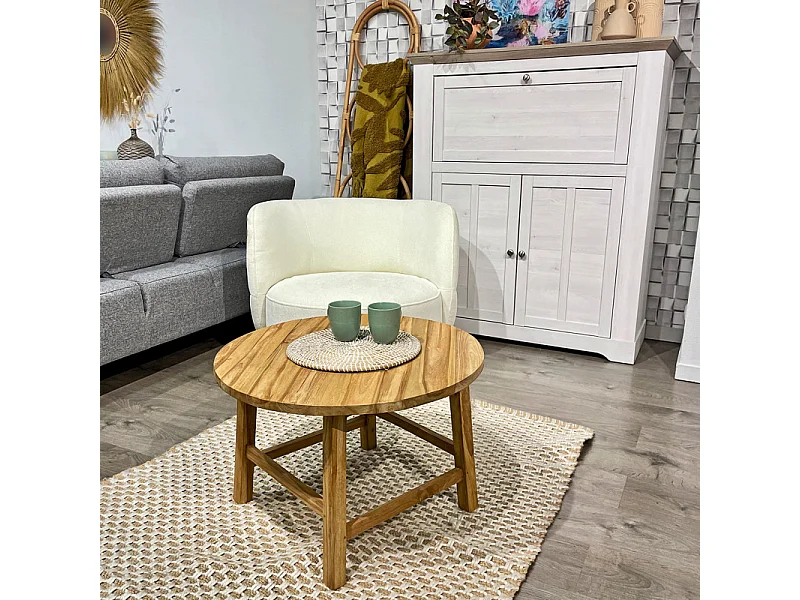 Table basse ronde 70 cm en bois de teck massif – SYLVIA