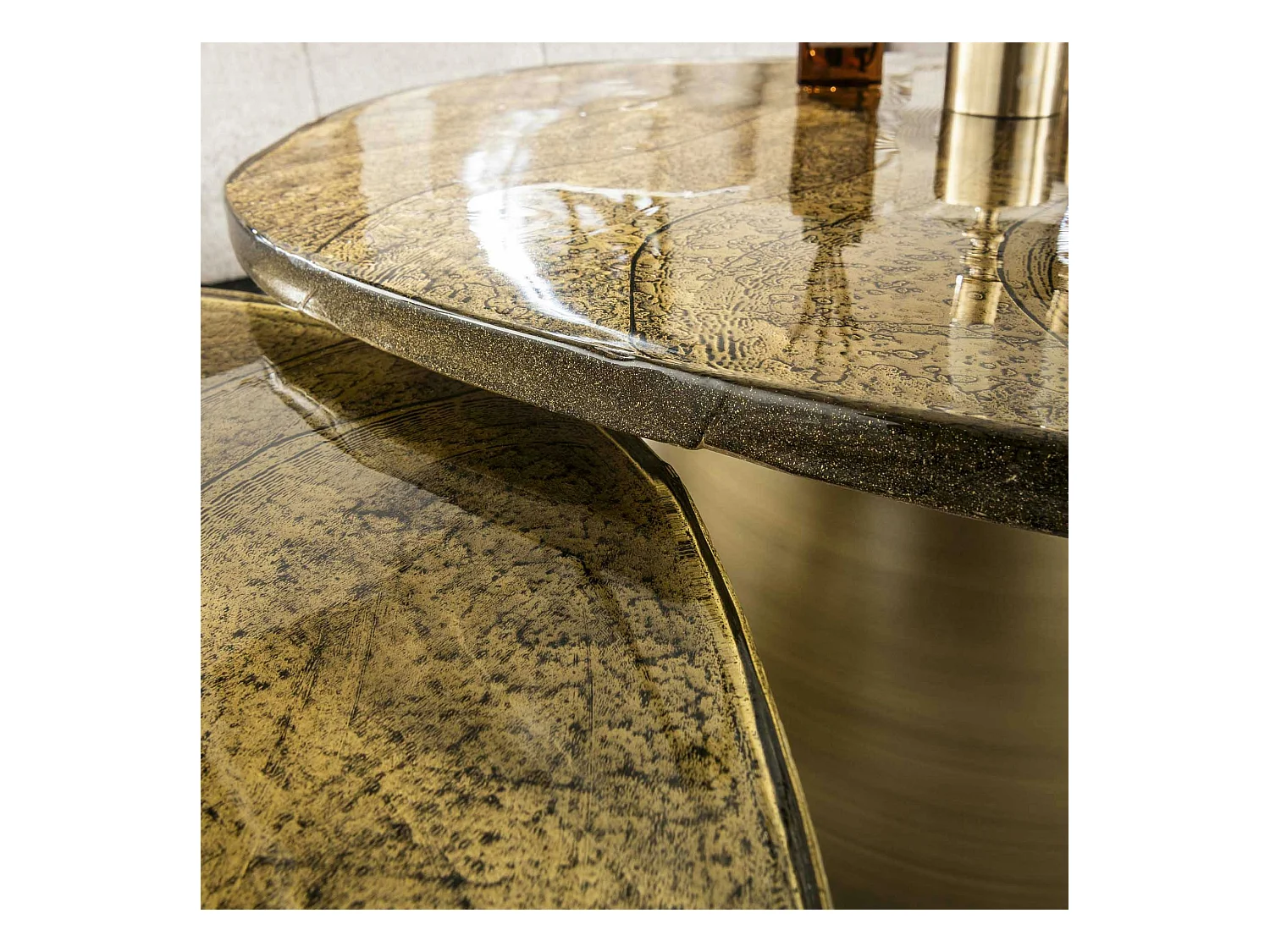 Table gigogne en verre – finition antique dorée (lot de 2) LAGUNA