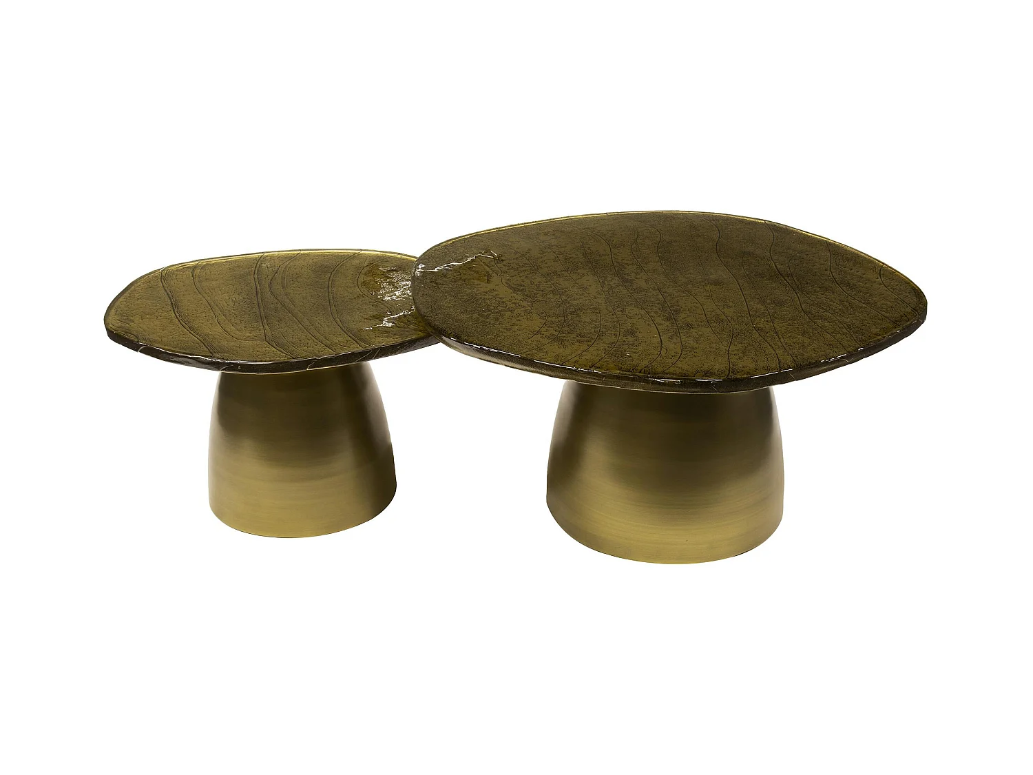 Table gigogne en verre – finition antique dorée (lot de 2) LAGUNA