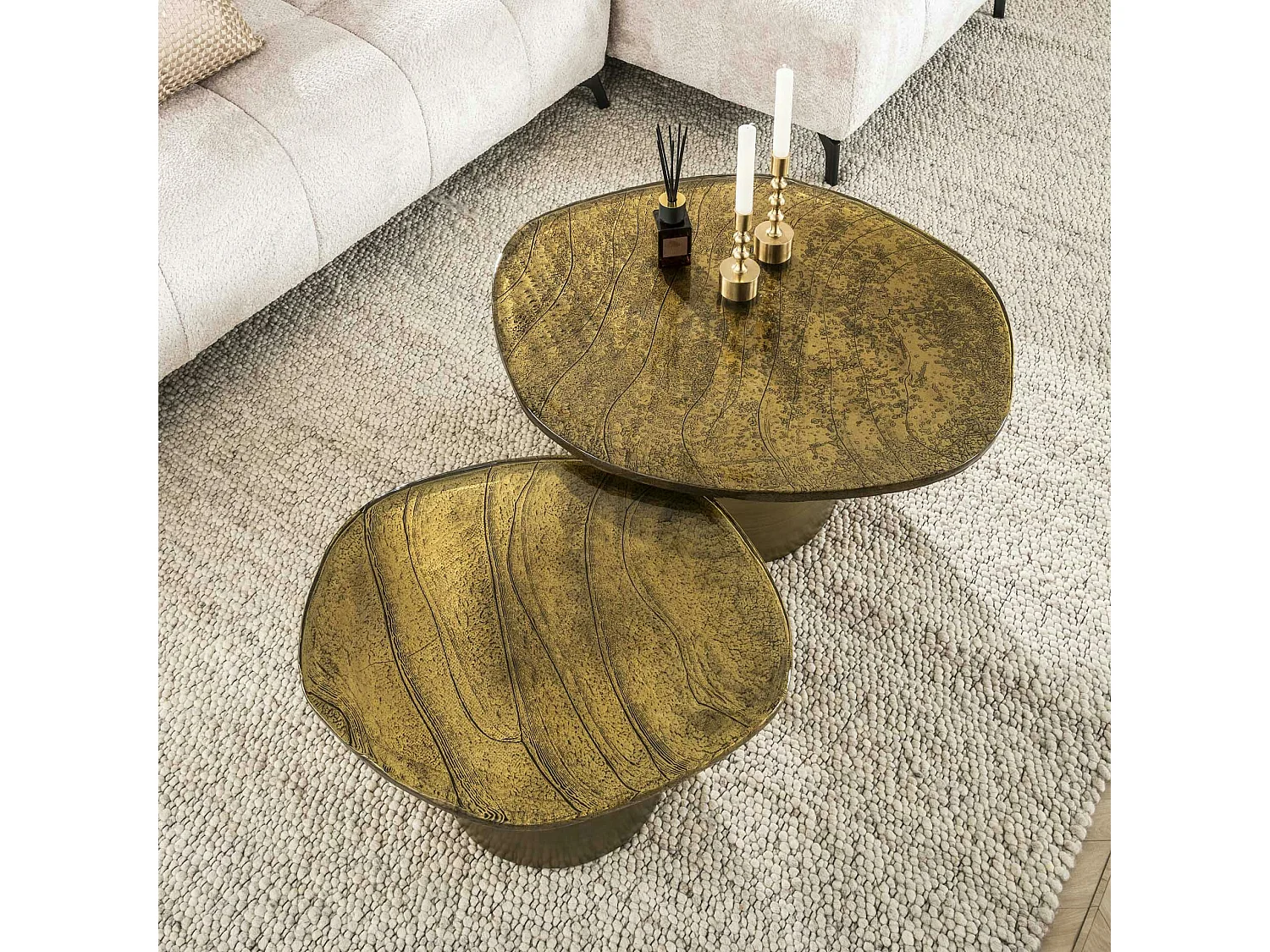 Table gigogne en verre – finition antique dorée (lot de 2) LAGUNA