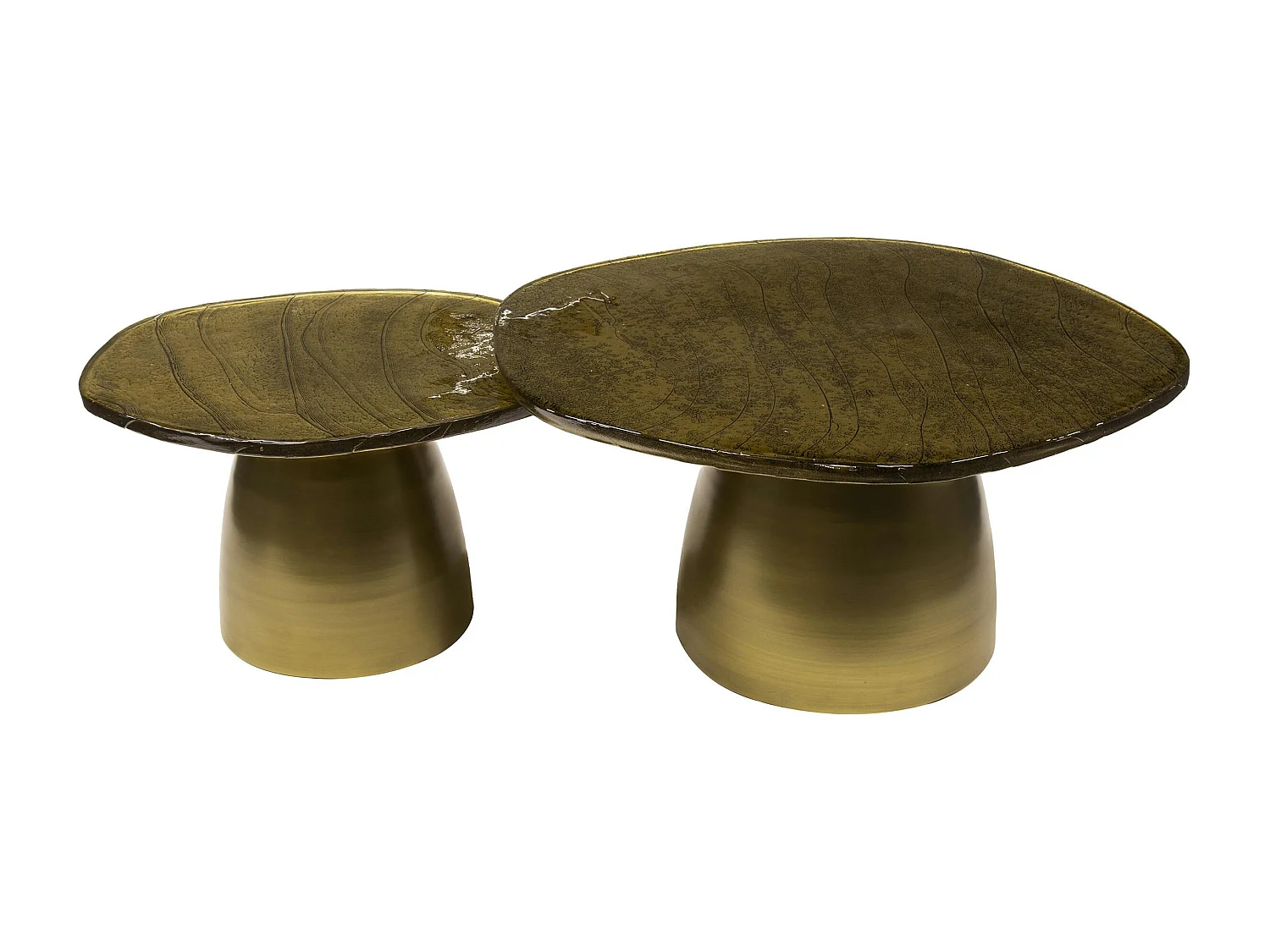 Table gigogne en verre – finition antique dorée (lot de 2) LAGUNA