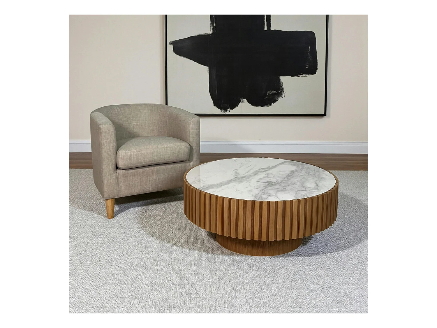 Table basse blanche - plateau céramique, bords crantés LOMBARDIE