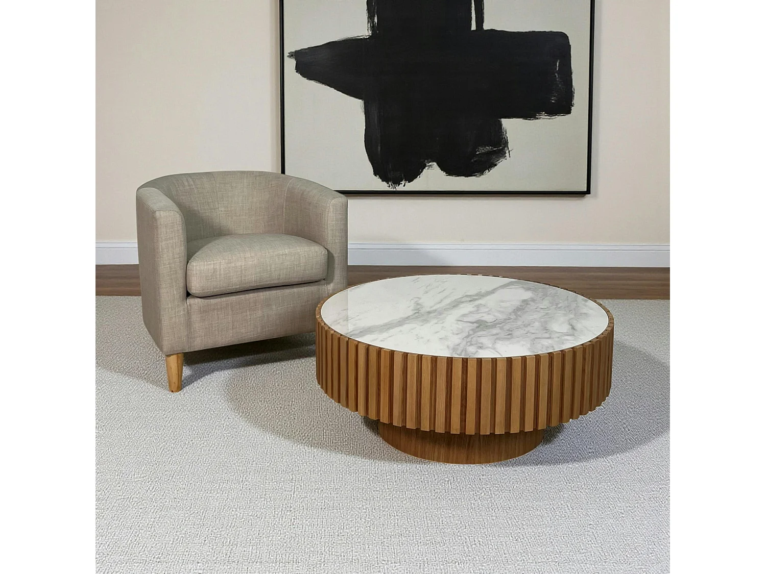 Table basse blanche - plateau céramique, bords crantés LOMBARDIE