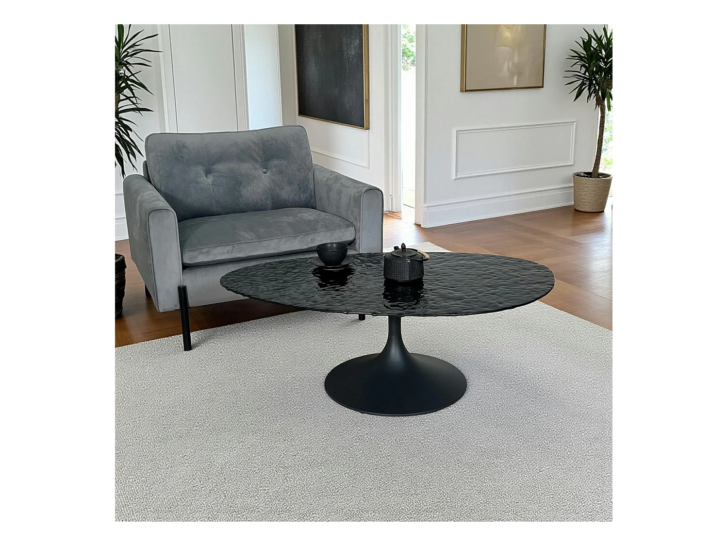 Table basse en verre ondulé noir - forme organique LIGURIE