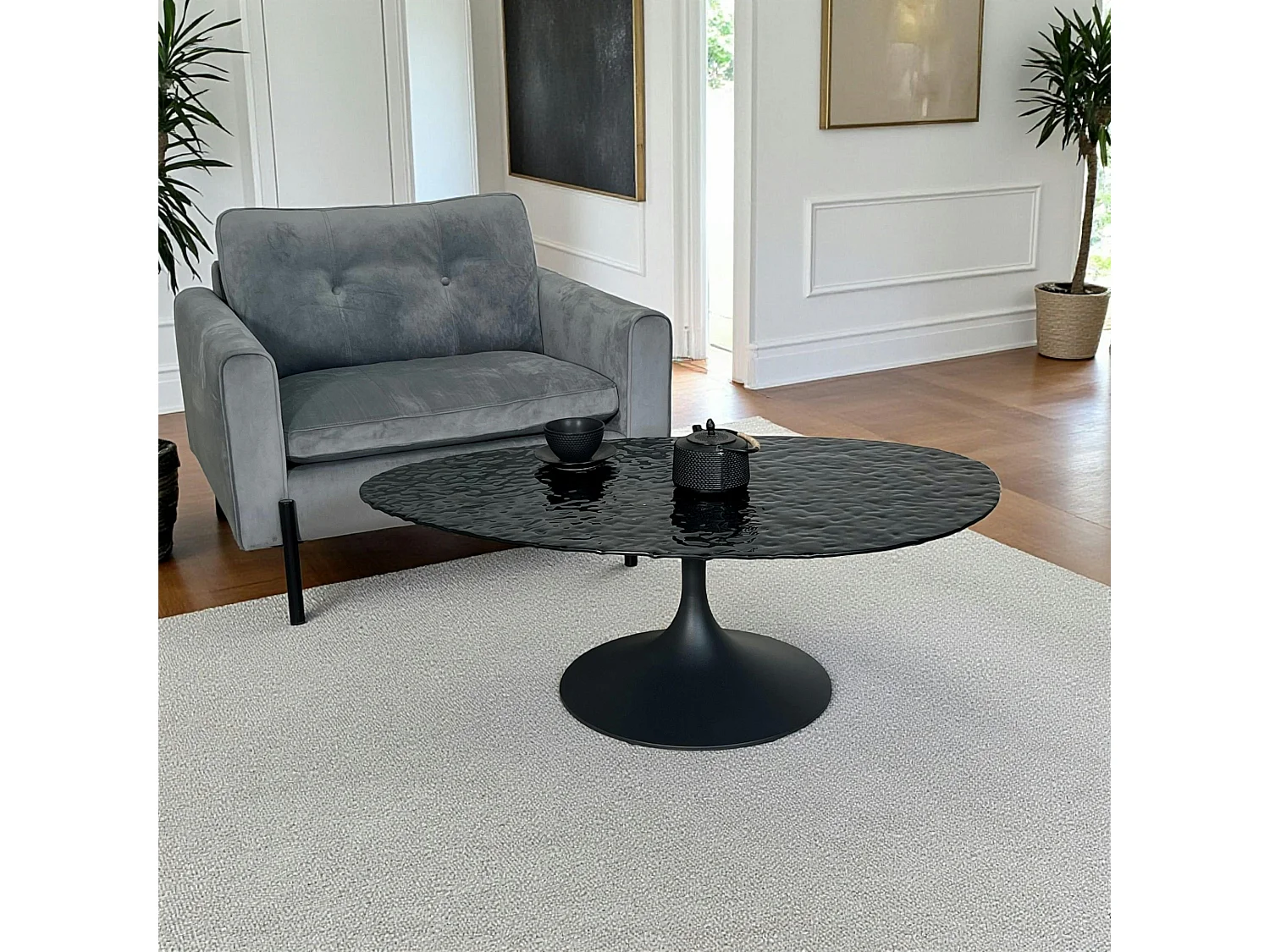 Table basse en verre ondulé noir - forme organique LIGURIE