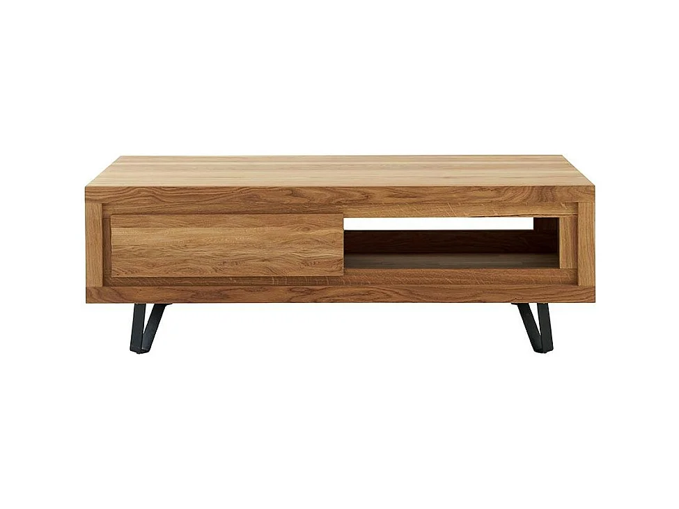 Table basse bois massif - 1 tiroir, frise décorative ROSETO