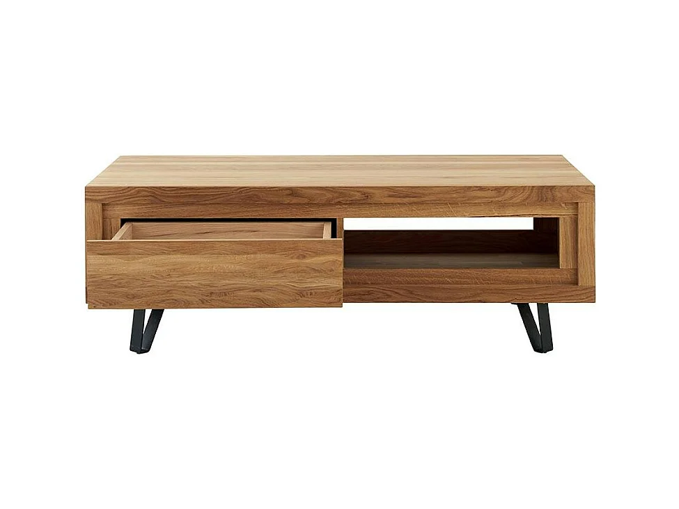 Table basse bois massif - 1 tiroir, frise décorative ROSETO