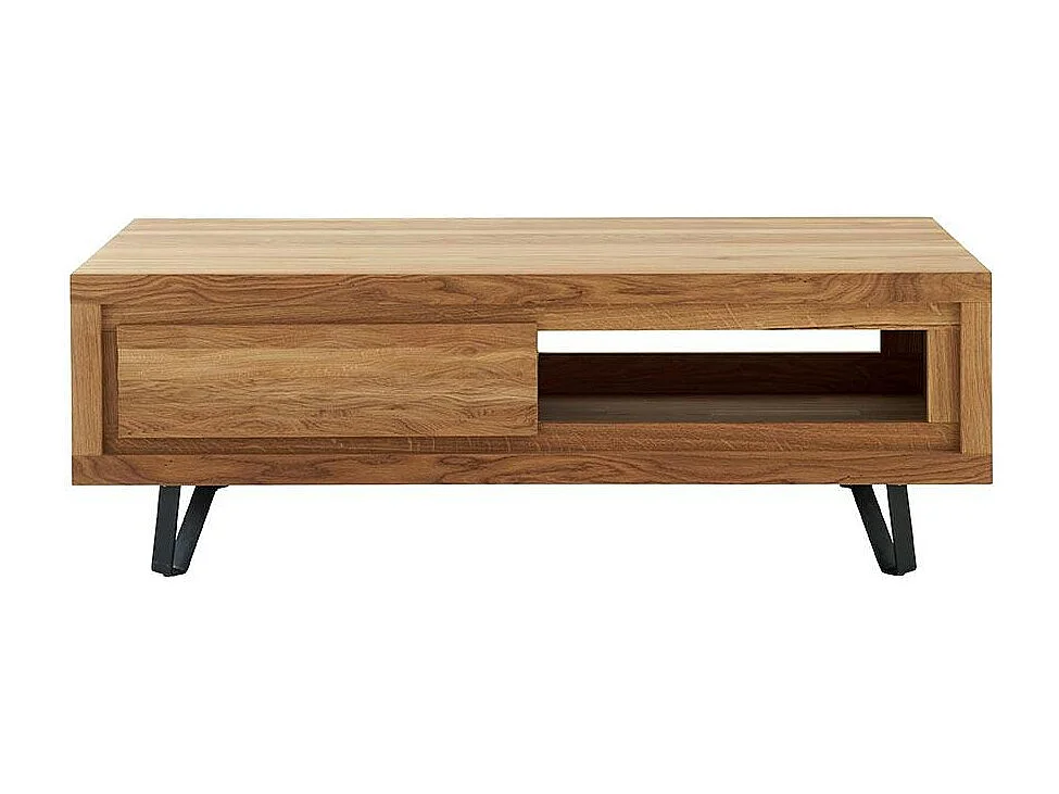 Table basse bois massif - 1 tiroir, frise décorative ROSETO