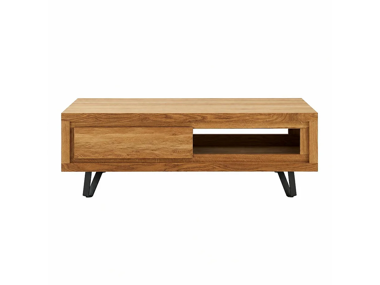 Table basse bois massif - 1 tiroir, frise décorative ROSETO