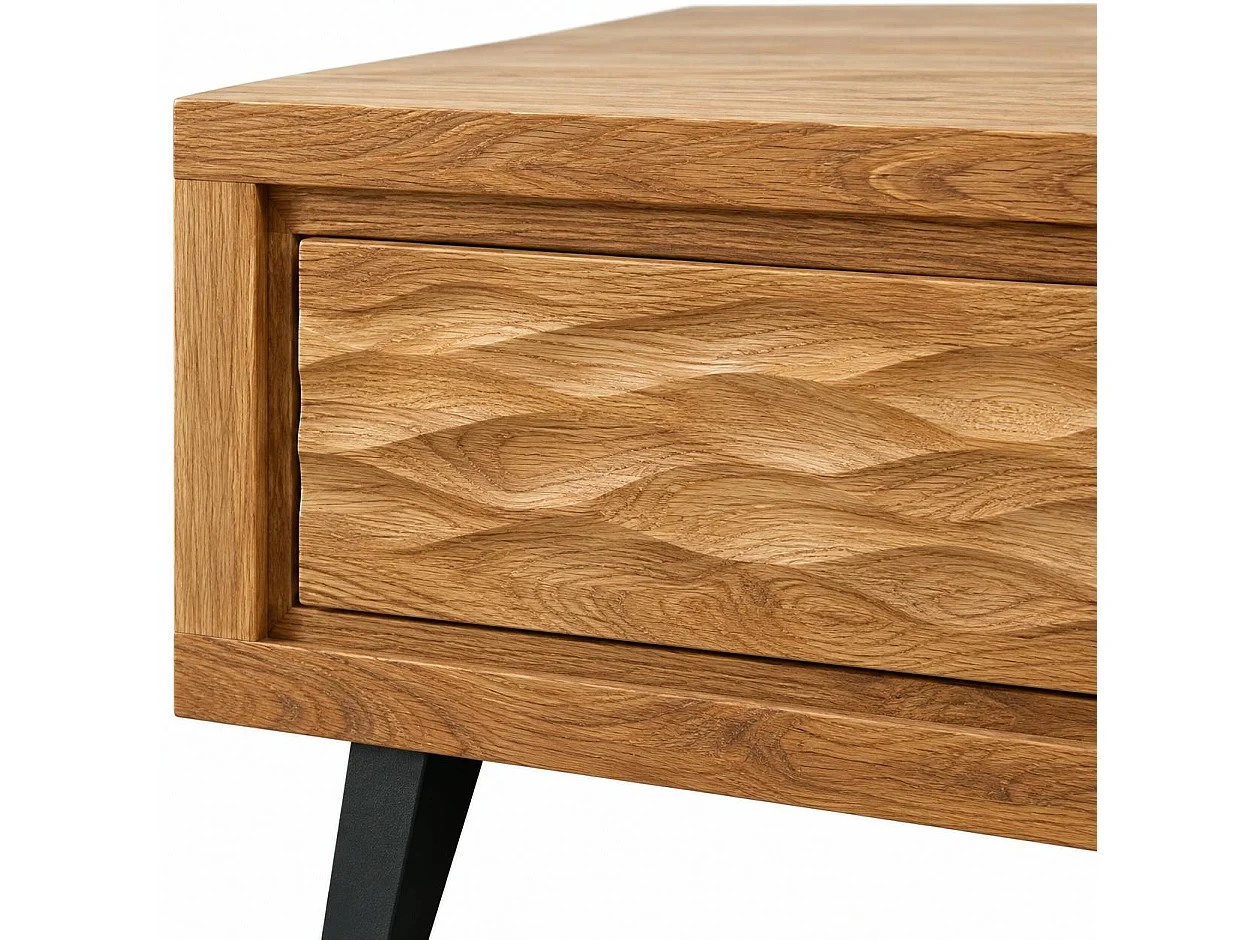 Table basse bois massif - 1 tiroir, frise décorative ROSETO