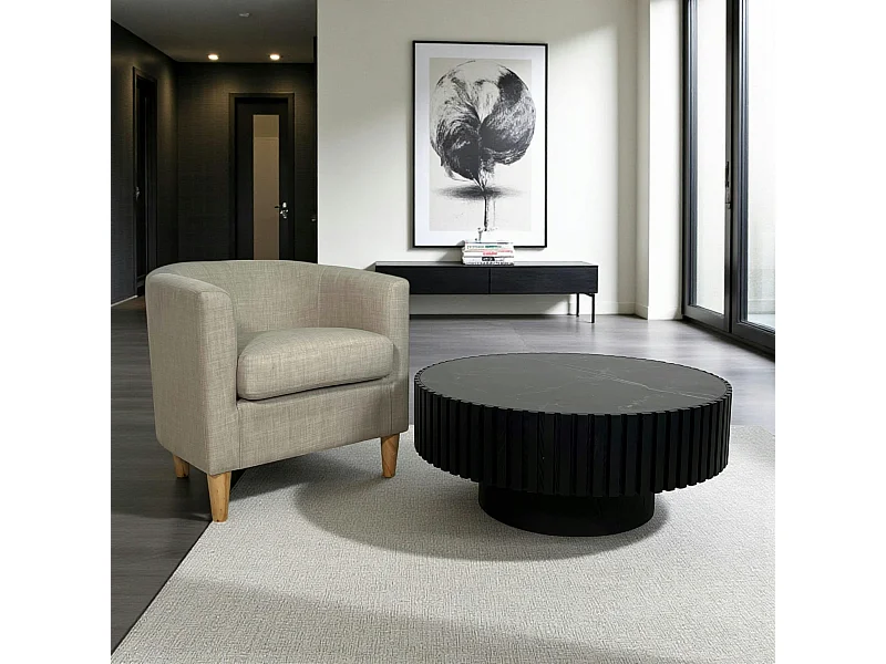 Table basse noire - plateau céramique, bords crantés LOMBARDIE