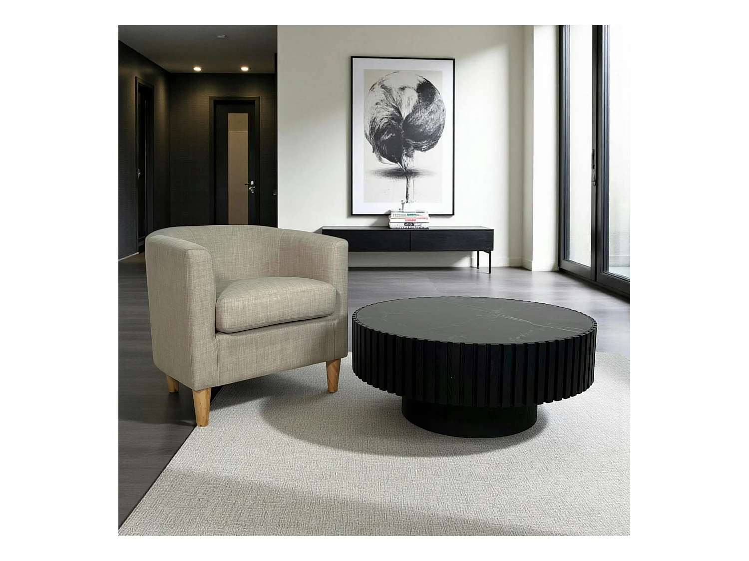 Table basse noire - plateau céramique, bords crantés LOMBARDIE