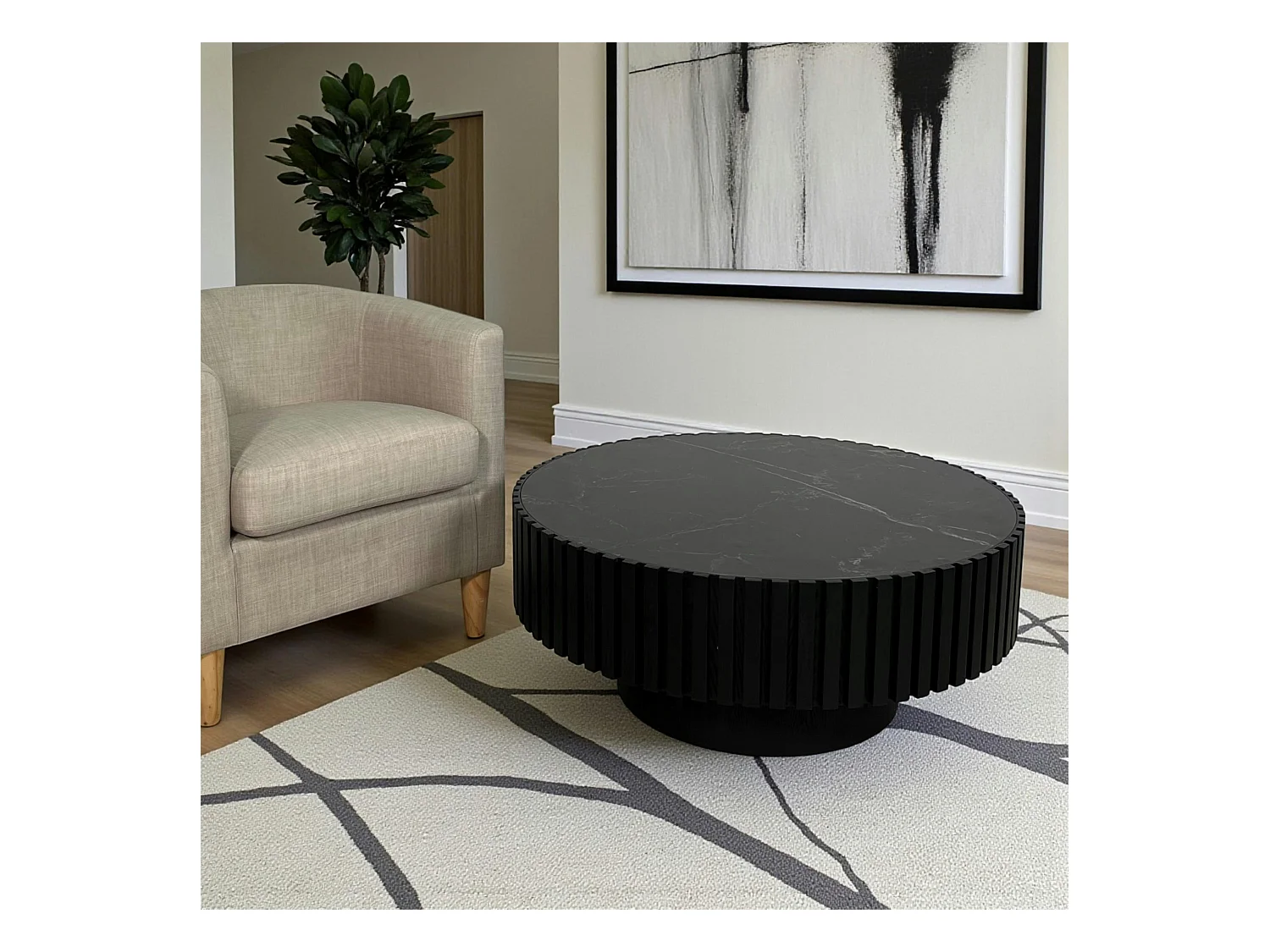 Table basse noire - plateau céramique, bords crantés LOMBARDIE