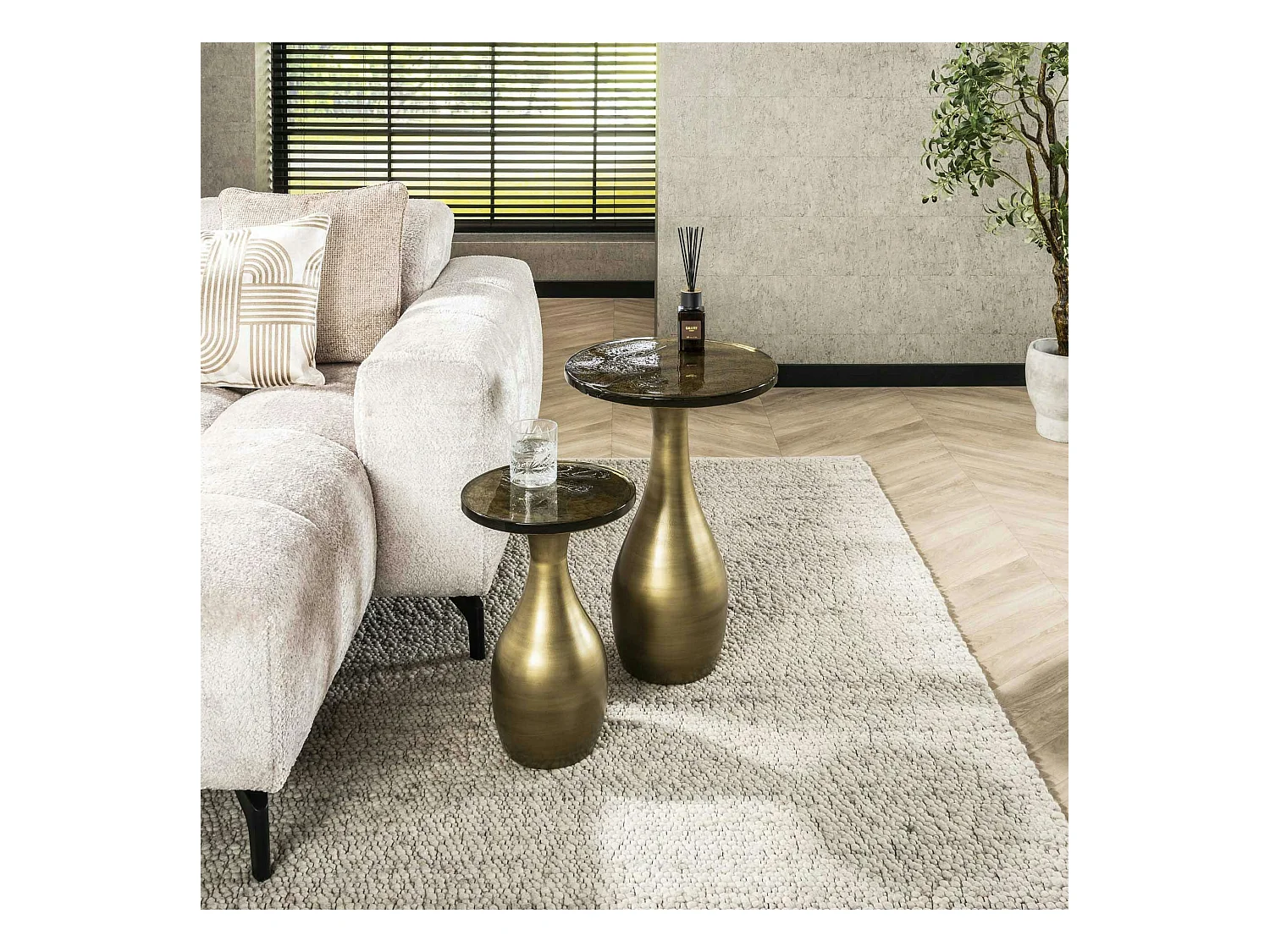 Table d’appoint en verre – antique dorée, 60 cm LAGUNA