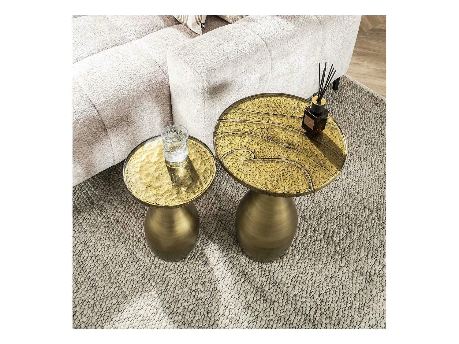 Table d’appoint en verre – antique dorée, 60 cm LAGUNA