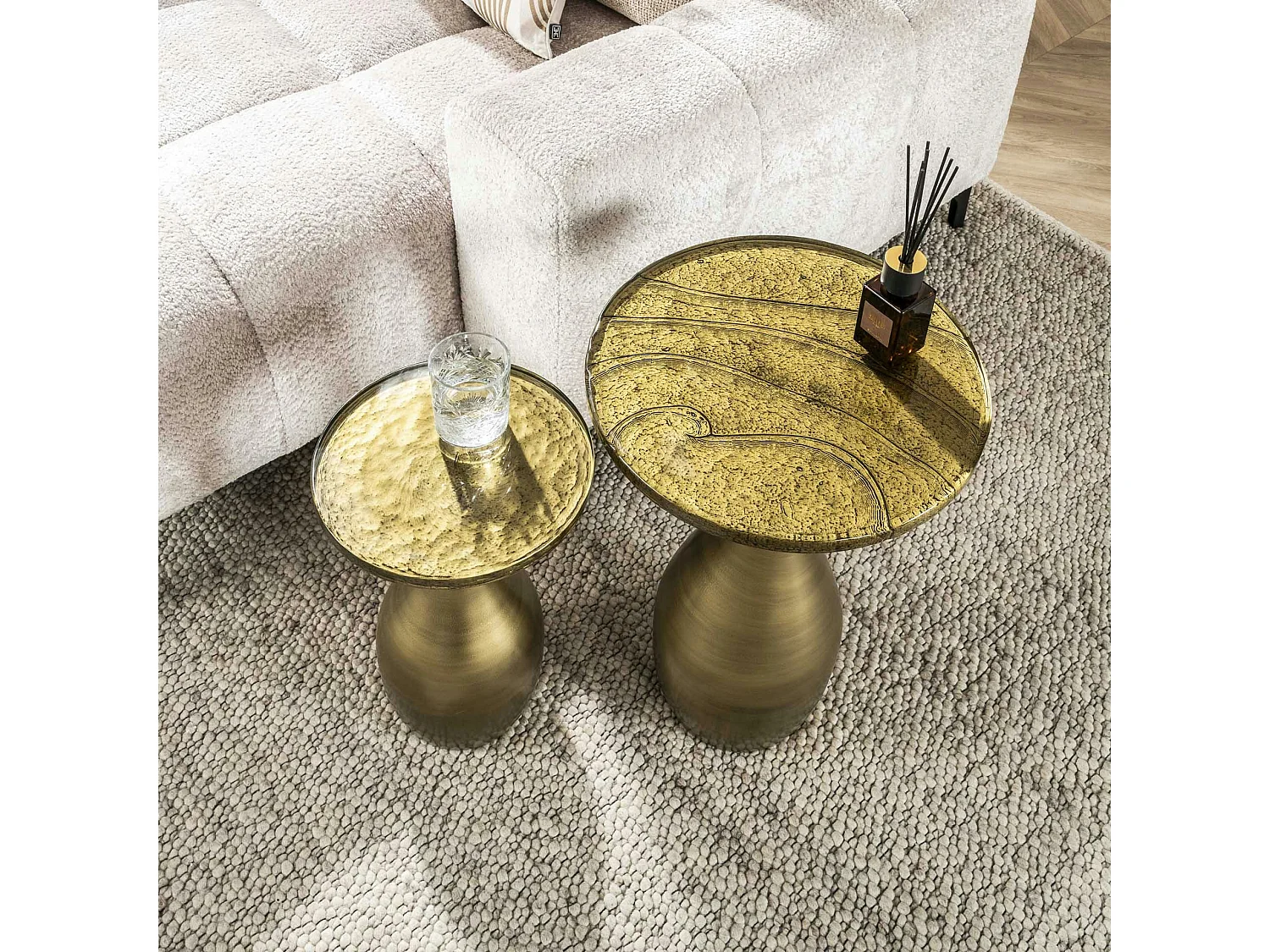 Table d’appoint en verre – antique dorée, 60 cm LAGUNA