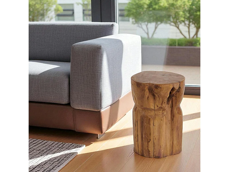 Bout de canapé rond en teck massif – style naturel ARIZONA