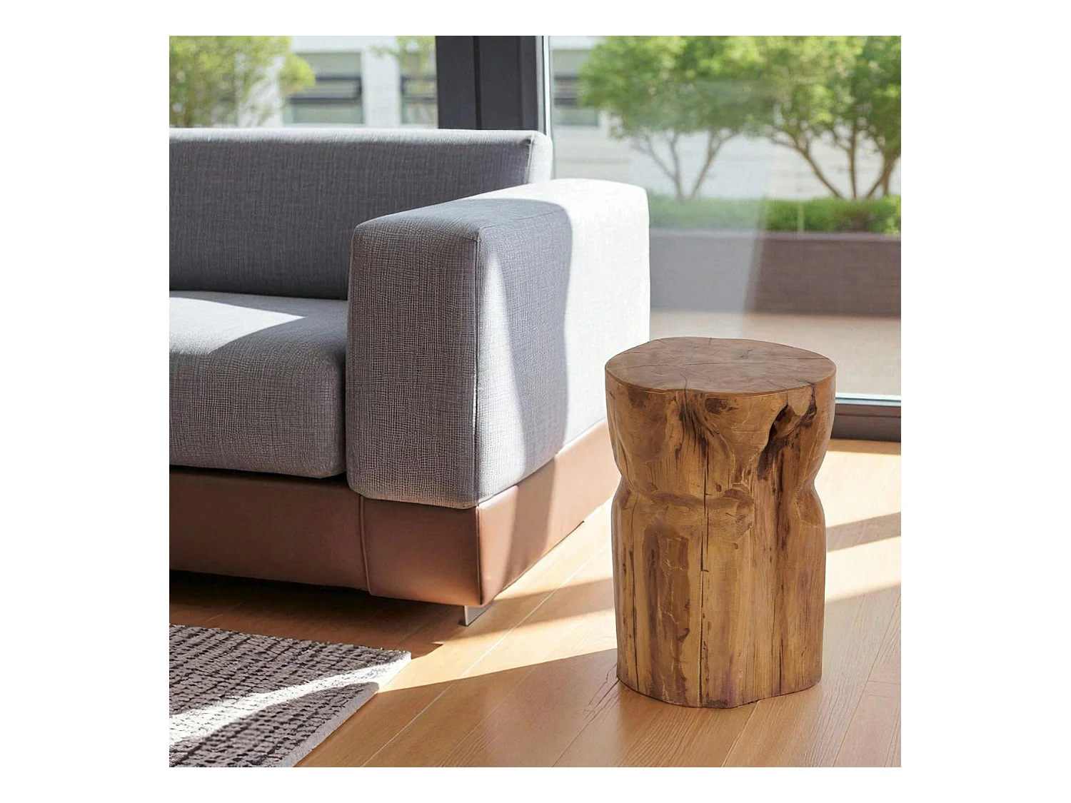 Bout de canapé rond en teck massif – style naturel ARIZONA