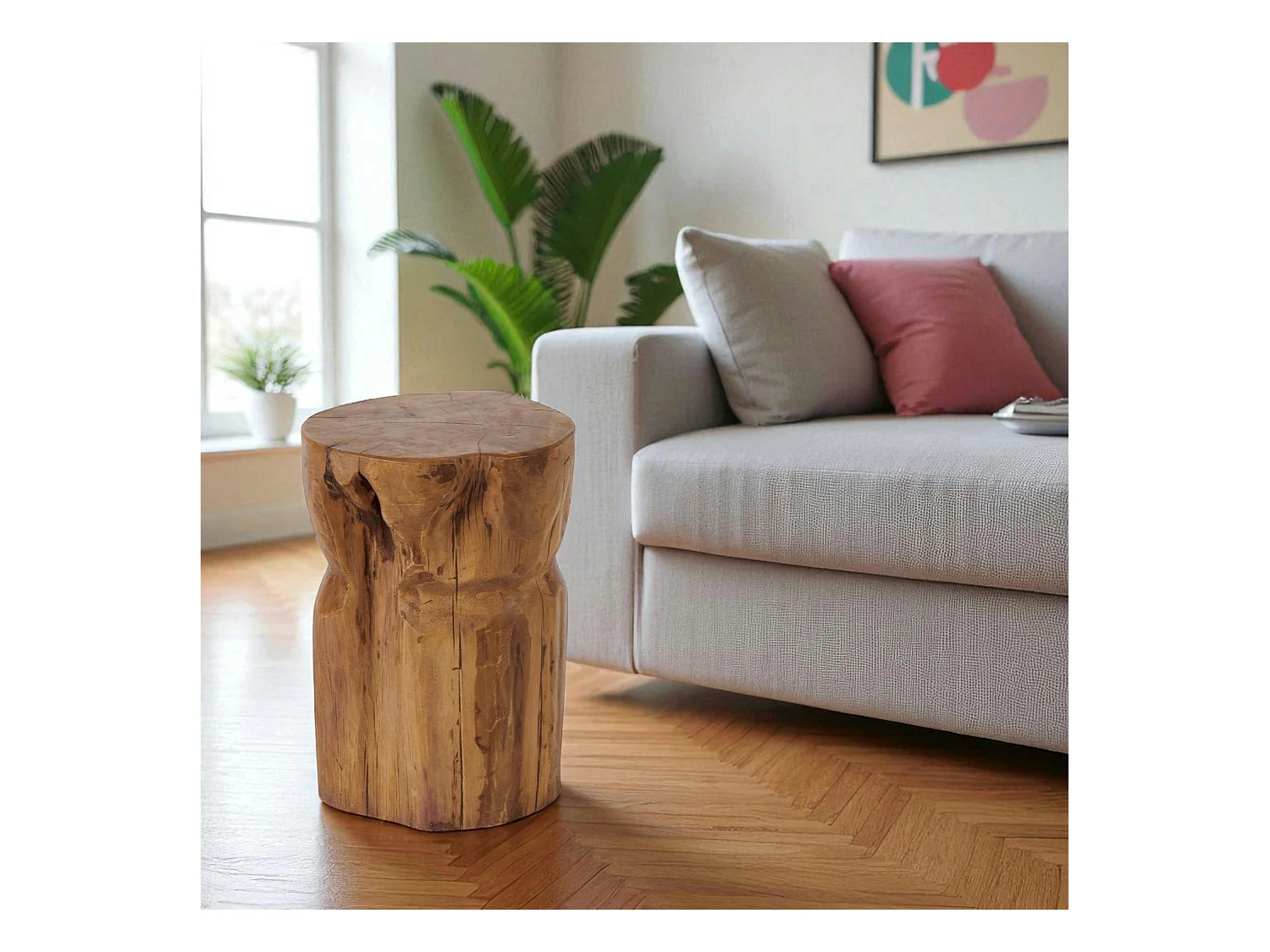 Bout de canapé rond en teck massif – style naturel ARIZONA