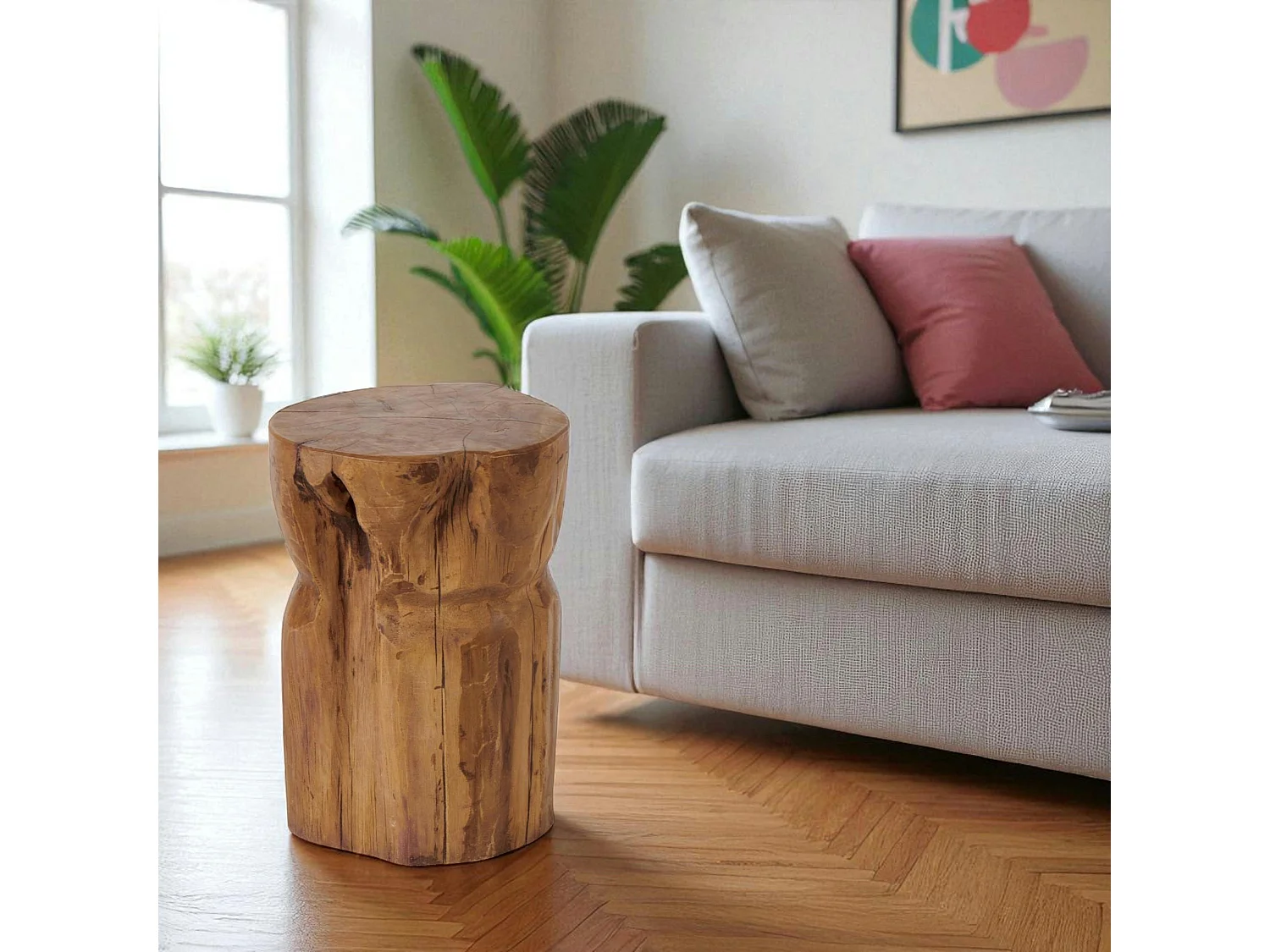 Bout de canapé rond en teck massif – style naturel ARIZONA