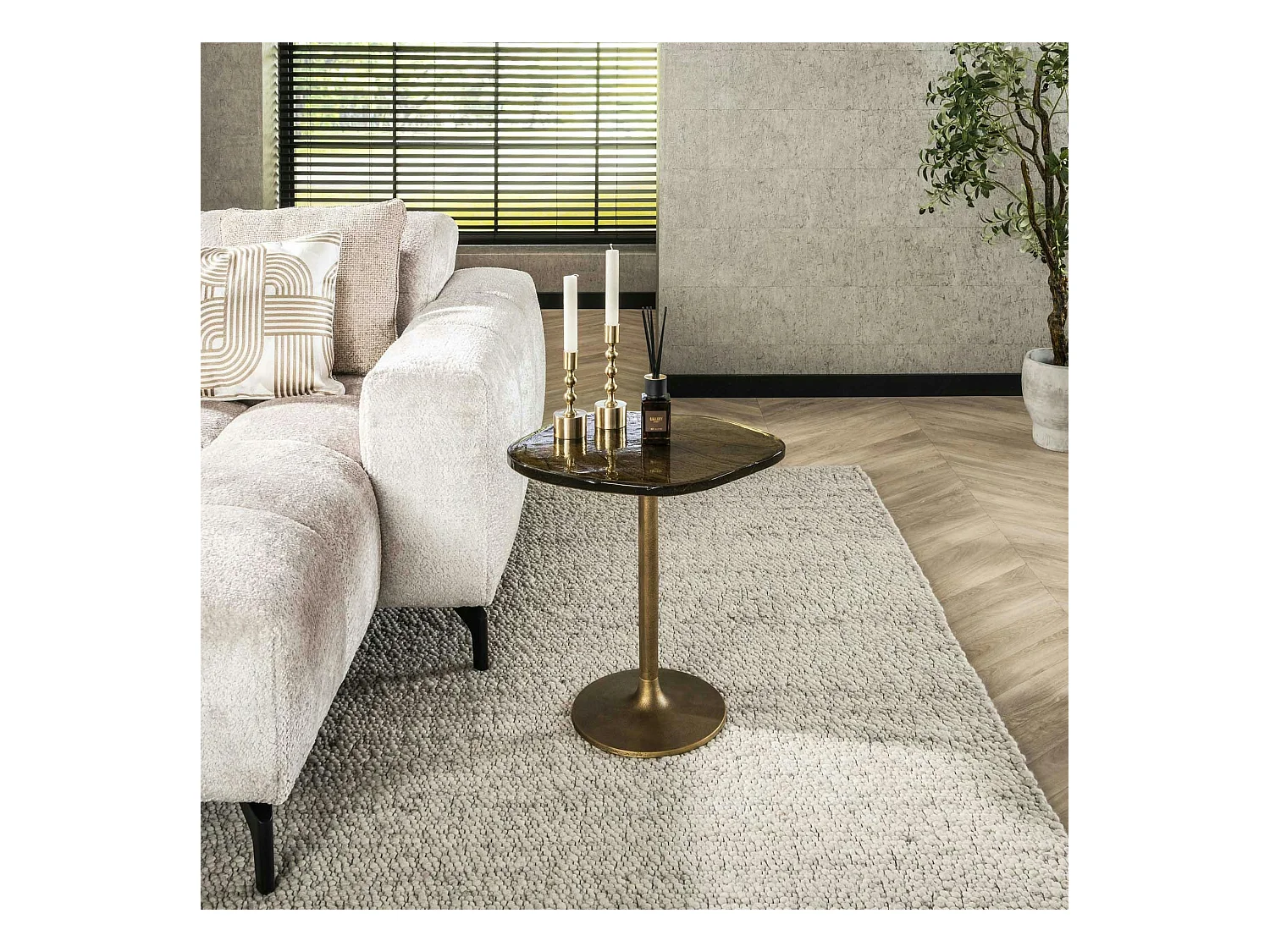 Bout de canapé verre – finition antique dorée, 50 cm LAGUNA