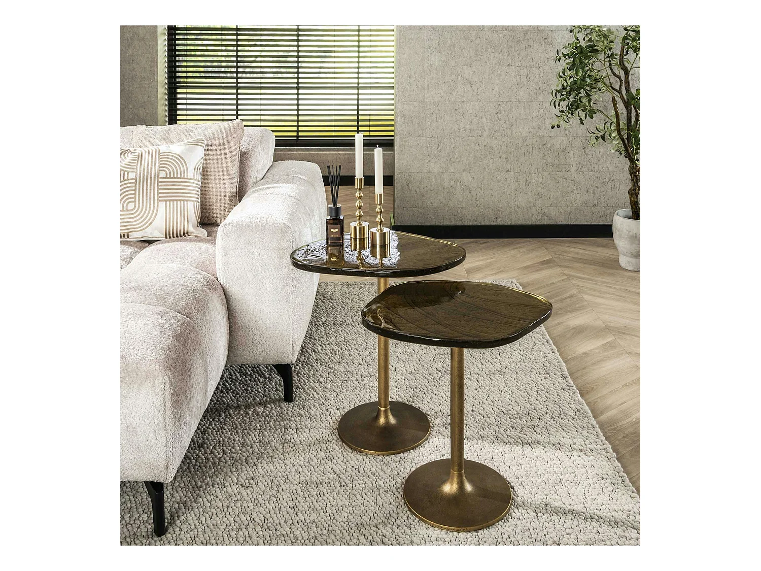 Bout de canapé verre – finition antique dorée, 50 cm LAGUNA